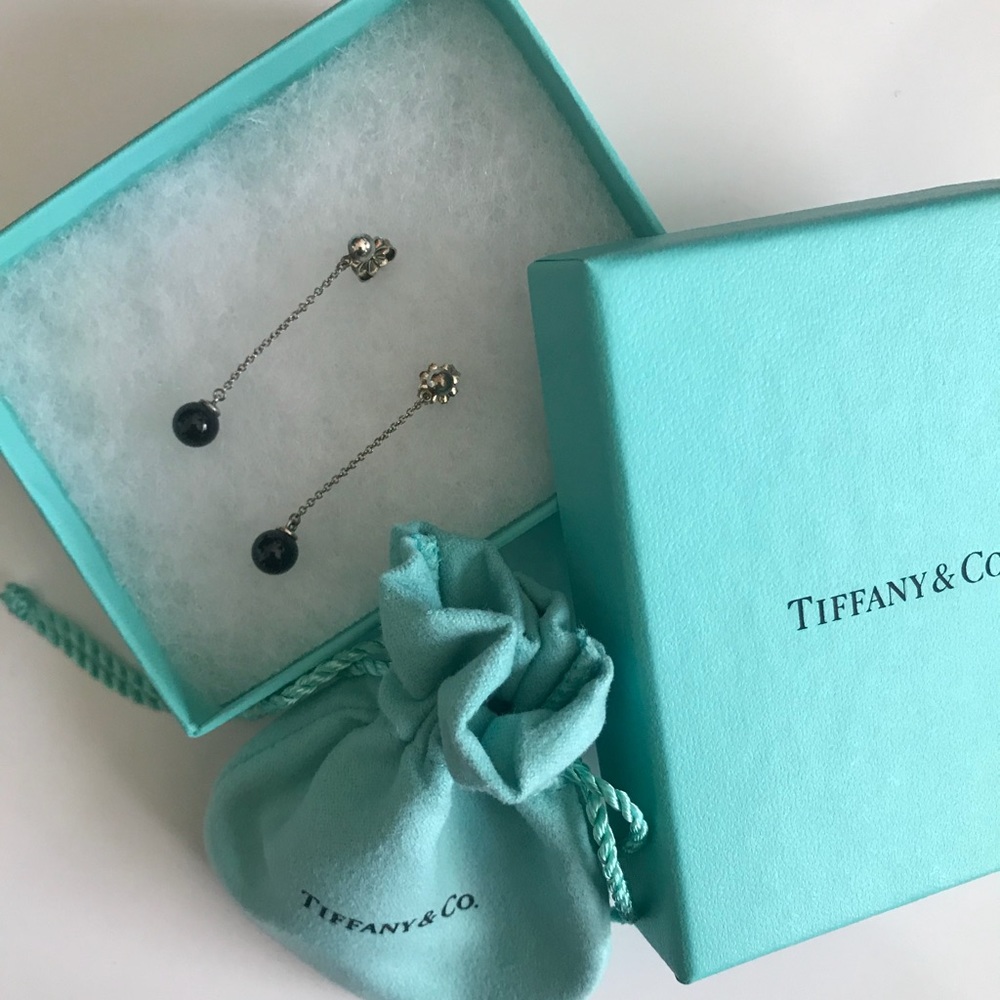 Tiffany & Co Silver and onyx earrings. NEW